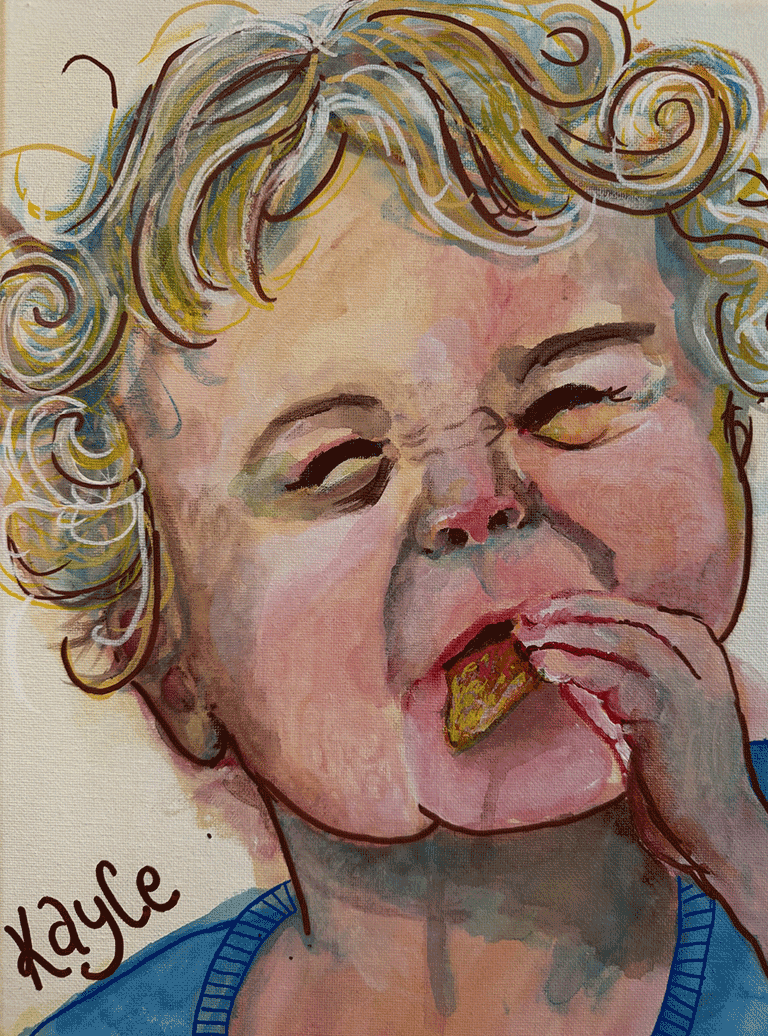 painting of a little boy eating a chip